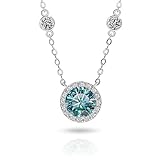 GIGAJEWE Moissanite Pendant Necklace,18K Gold Plated 925 Silver,Blue Green Color 1.0ct 6.5mm Round Cut Necklace For Women with Certificate of Authenticity