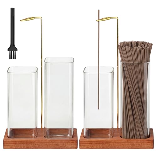 Hushee 2 in 1 Incense Burner Holder with Storage, Mess Free Incense Stick Holder with Removable Glass Ash Catcher, No Ash Flying for Yoga, Meditation, Spa & Home Decor (2 Pcs)