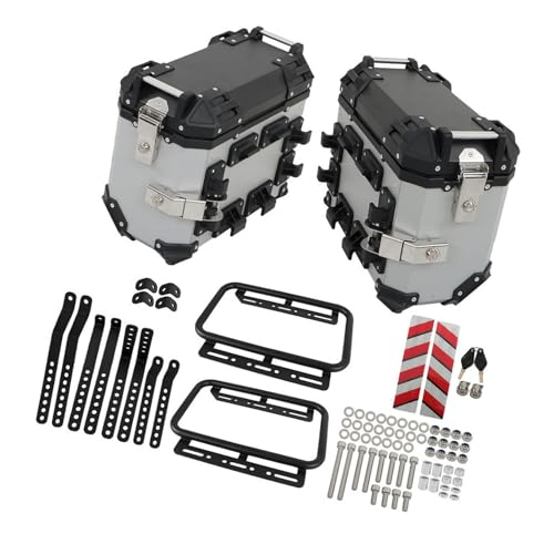 Maleta lateral rígida universal para motocicleta LABLT 36L con soporte de montaje, color plata, 1 par