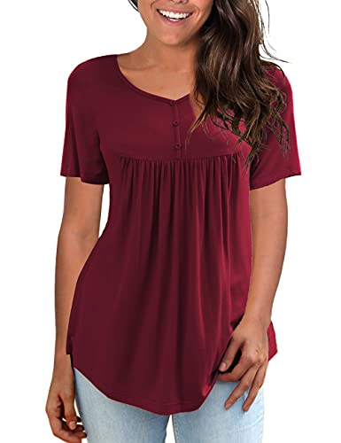 V Neck Buttons Pleated Flared Plus Size 