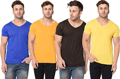 Image of Men's Half Sleeve Cotton V Neck T-Shirt (Pack of 4)