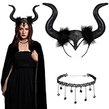[Teufel Kostüm Damen]----Sie erhalten 1 x Maleficent Hörner, 1 x Vintage-Spitzenhalskette. Vintage-Spitzenhalskette um den Hals lässt Sie sehr charmant aussehen und strahlt jederzeit Eleganz, Schönheit und Macht aus. Es ist das perfekte Accessoire für Ihre Halloween-Party-Cosplay-Mottoparty.