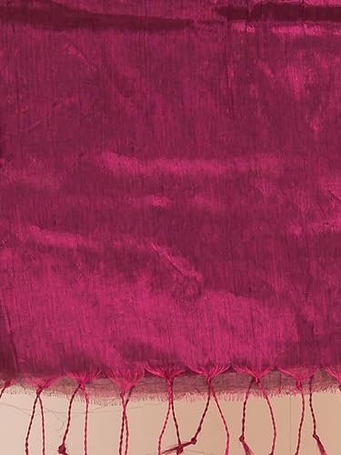Image of Women's Tissue Cotton Saree | Plain Lightweight Tassel Pallu Saree with Blouse
