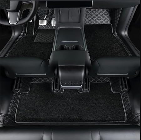 Image of 7D Car Floor Mat Compatible for La.nd Ro.ver Defender 5 Seater | Luxury Leatherette with Grass | Waterproof & Washable | Complete Set | Color - Full Black