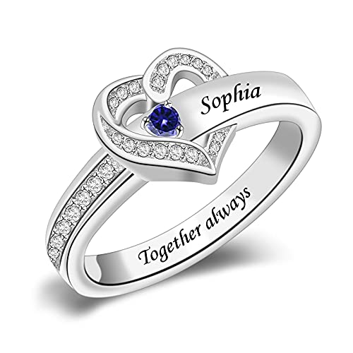MissNaNa Personalized Mothers Rings with Simulated Birthstones Engraved 1-8 Family Names Mother's...