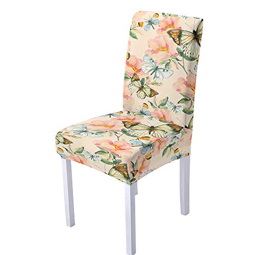 XIAOBAOZI ZS Stuhlhussen Stretch Hohe Rücken Stühle Stuhl Abdeckung,Druck Rosa Blume Schmetterling Muster Stuhl Protector Fall Für Wohnzimmer Esszimmer Büro Weihnachten Dekor,Set Von 6 Cover