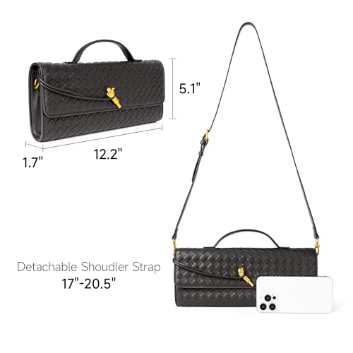 Image of Joryin Woven Purse for Women Evening Clutch Woven Leather Handbags Crossbody Bag Purse Formal Evening Bag, Vegan Leather