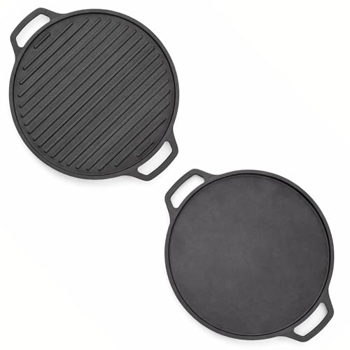 Cast Iron Dosa Tawa | 2-in-1 Reversible Grill Pan | Pre-Seasoned Heavy Iron Tawa for Roti, Paratha, Paneer | Double Sided Cookware (30 cm)