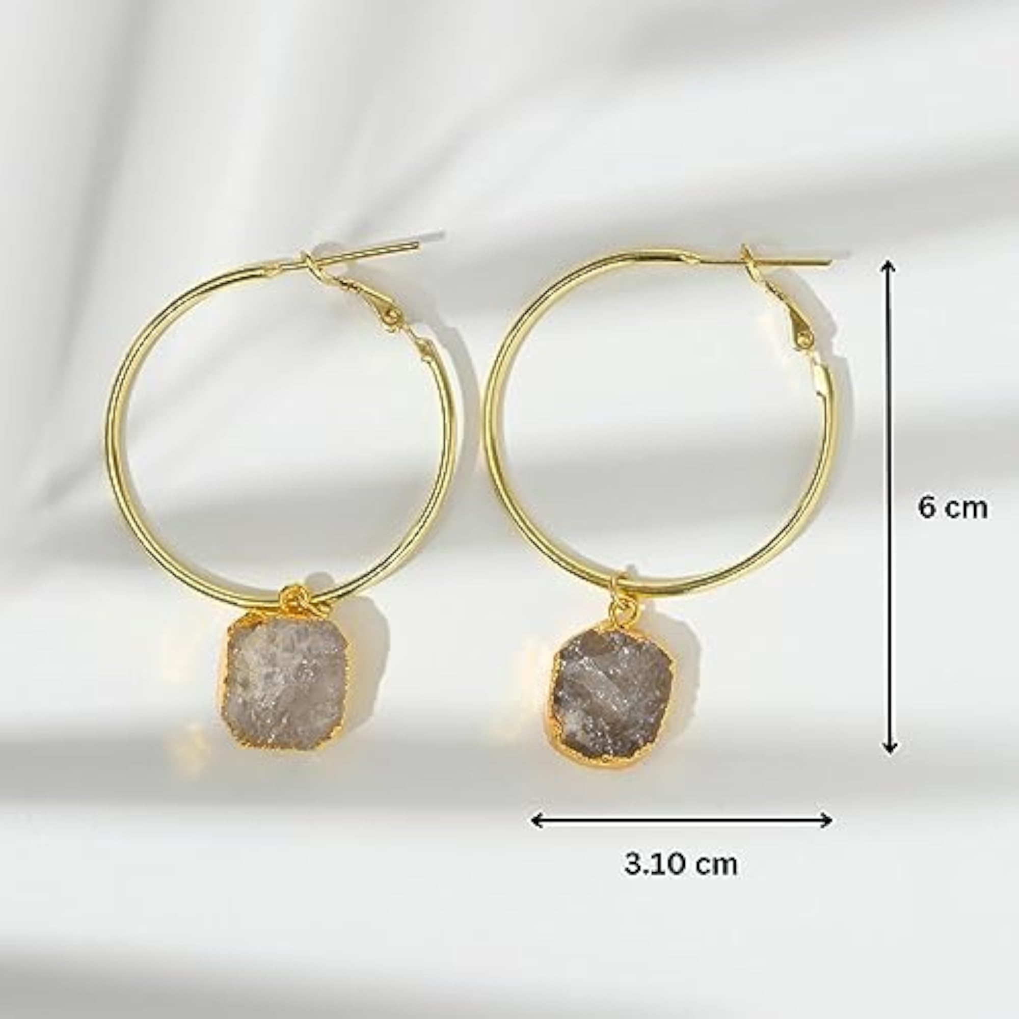 Luxury Gold Finish Natural Stone Aqua Hoop Earrings Set
