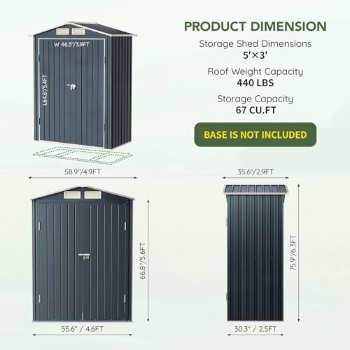 Image of 5x3 FT Outdoor Metal Storage Shed, Double Door, 1 Clear Window, Tool Shed for Garden, Patio, Backyard