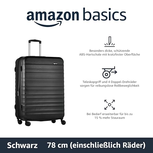 Amazon Basics Hartschalen-Koffer Groß - Erweiterbares ABS-Reisegepäck mit 4 Doppel-Spinnerrädern...