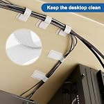 50 Pcs Cable Management Under Desk, Self-Adhesive Cable Tidy Clips Straps with Adjustable Nylon Buckle,Reusable Cable Organizers for Home and Office (White)