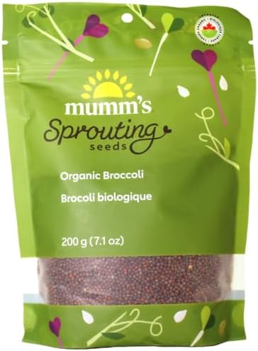 Organic Broccoli (Brocoli) Sprouting Seeds, Mumm's, Large Size - 200 Grams, Non-GMO - High Germination Rate - Resealable Bag
