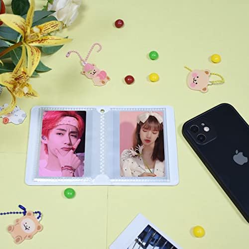 3 Inch Kpop Photocard Binder Holder Book, Mini Photo Album Kpop Photocard Binder, Love Heart Hollow Photo Card Holder Kpop Album 40 Pockets with Lovely Pendant for Photo Collection ( White )