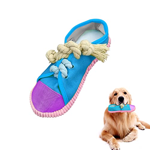 Andiker Giocattolo da masticare per cani, durevole a forma di scarpa con squeaker, per ridurre la noia e consumare energia extra interattiva (blu)