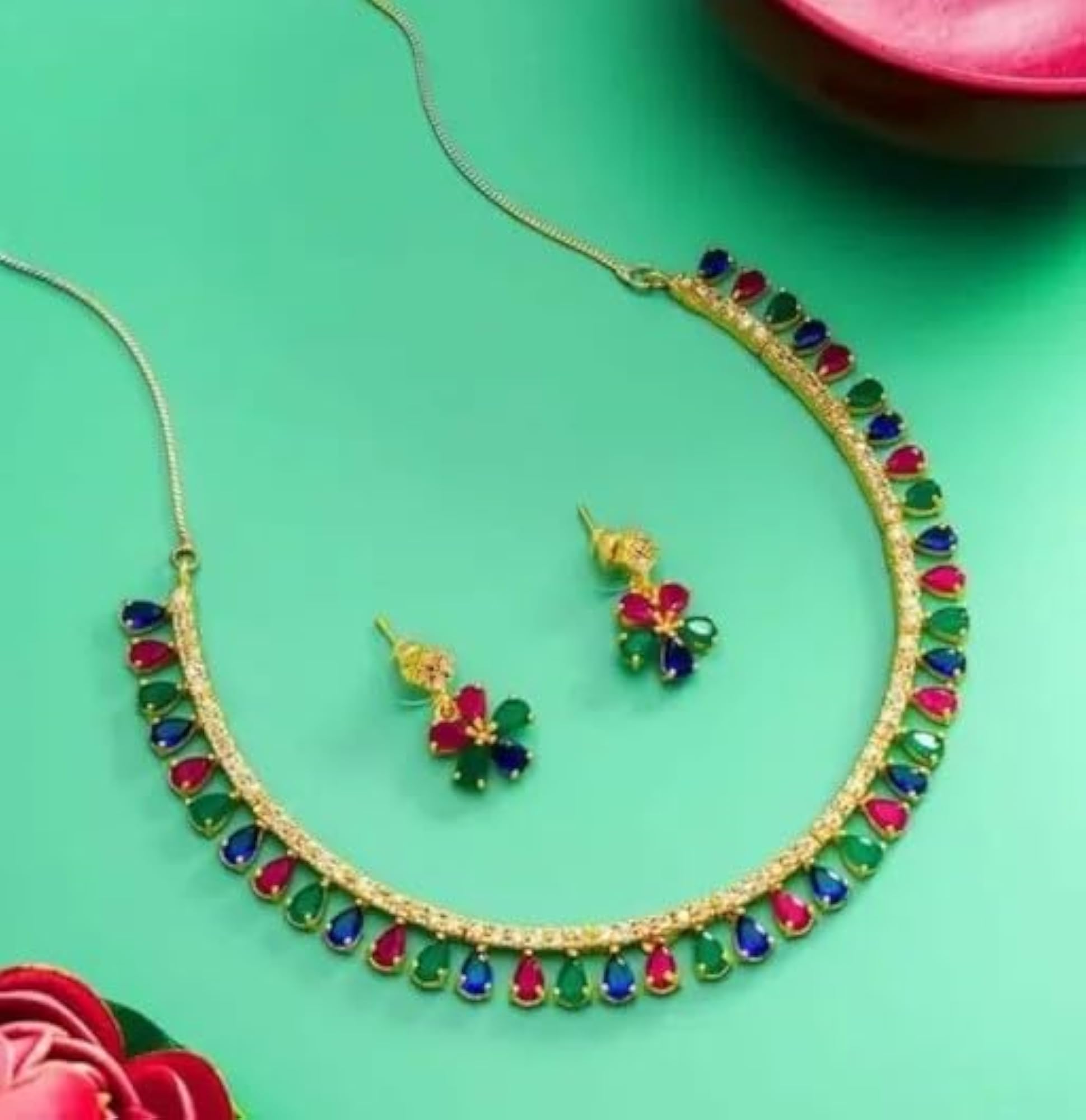 Vibrant Multicolor Silver-Toned Jewellery Set, Alloy Crafted