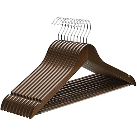 SONGMICS Wooden Hangers Set with Anti-Slip Bar Cover