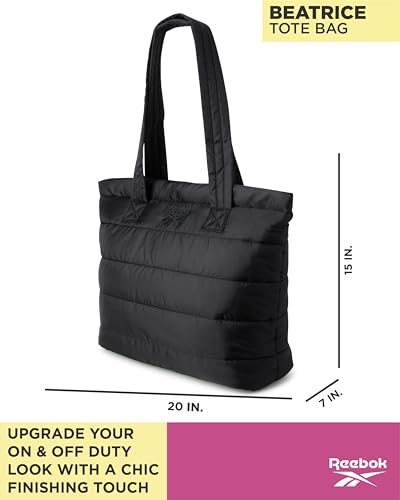 Image of Reebok Womens Tote Bag - Large Lightweight Puffer Travel Tote with Zipper - Carry On Shoulder Bag Work Bags for Women