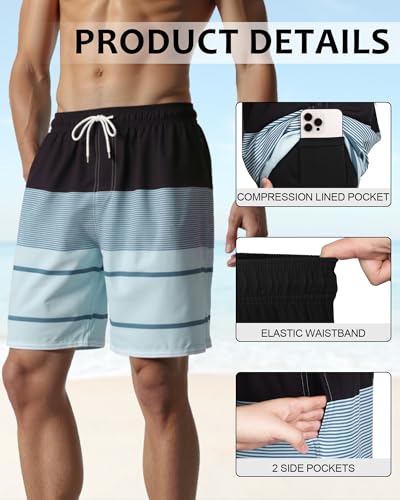 Image of Mens Swim Trunks with Compression Liner 2 in 1 Quick Dry Swimming Shorts Swimwear Bathing Suits with Pockets, 9 inch-Mixed Color,S