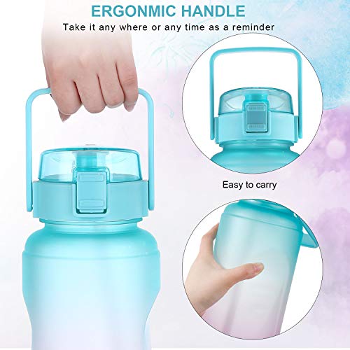 Bottlebottle Bottle Bottle Half Gallon/64 Oz Water Bottle With Straw Big Handle Protective Silicone Boot Sports Water Bottle With Time Marker Leak Proof Reusable Water Jug For Adult And Kids thumb #3