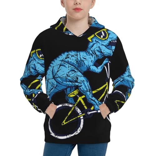Fun Riding Dinosaur Kid Hoodies Boys Sweatshirts Girls Pullover with Pocket