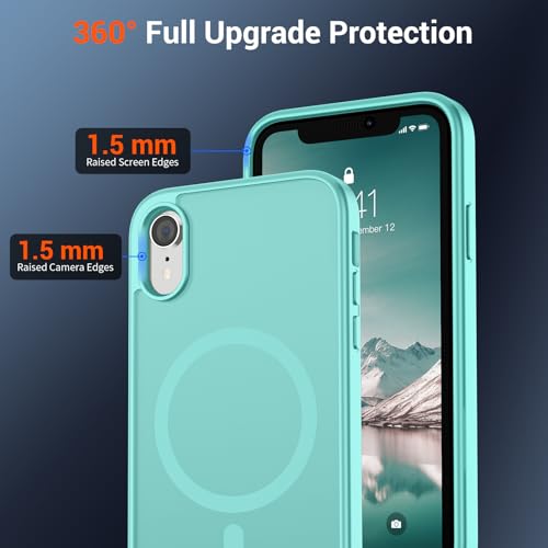 Image of SUPFINE Magnetic for iPhone XR Phone Case Blue Green | With Screen Protector, Translucent Matte, Compatible with MagSafe, Military Grade Drop Proof, Rugged Shockproof Protective