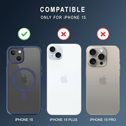Image of CEDO Cover for iPhone 15 | Compatible with MagSafe Wireless Charging | Designed with Magnetic Lock Shockproof Phone Bumper Transparent Back Case Cover (Navy Blue)