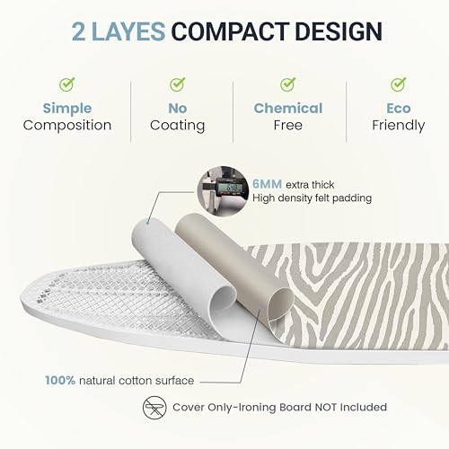 Image of Ironing Board Cover and Pad 18 inchx54 inch Extra Thick Natural Cotton, Scorch and Stain Resistant Iron Board Cover, Extra Large Iron Board Cover with Fasteners Heavy Duty Heatproof Elastic Edge Zebra
