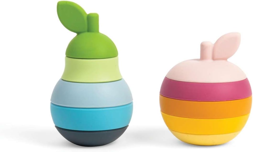 Bigjigs Toys Stacking Apple & Pear - 10 Piece Baby Stacking Toy, Silicone Baby Stacking Rings, Teething Toys, Montessori Toys for Babies