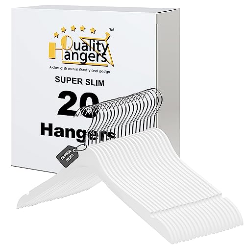 Luxury Ultra Thin 20 Space Saving Wooden Clothes Hanger, 360 Degree Rotating Hook, Best for Shirts, Blouses, Pant, Dress, Hangers White (White - Shirt/Blouse, 20)