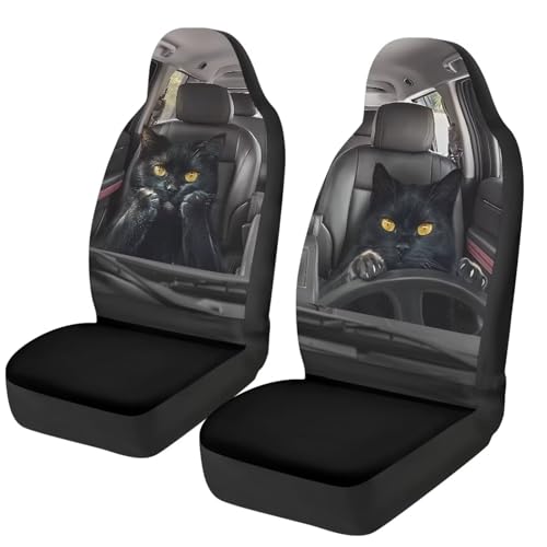 Housse de siège auto durable et élastique avec motif chat noir universel