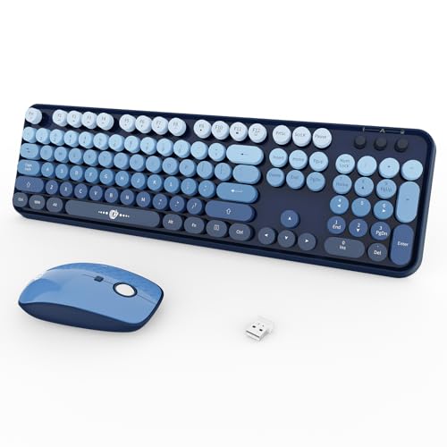 Image of FOPETT Wireless Keyboard and Mouse Combo, 104 Keys Full-Sized 2.4 GHz Round Keycap Colorful Keyboards, USB Receiver Plug and Play, for Windows, Mac, PC, Laptop, Desktop (GradientBlue)
