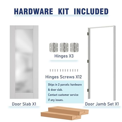 Image of 18 inch x 80 inch Pantry Door with Prehung Door Jamb, Left-Handed Interior Door, 1-Lite Frosted Glass, White MDF with Hardware Kit