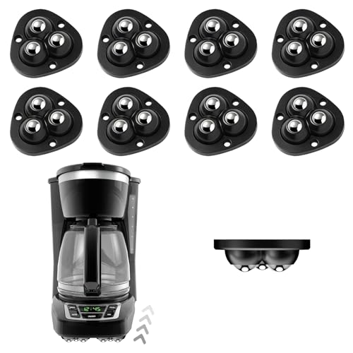 Appliance Slider Rollers, 8 Pack Self Adhesive Swivel Caster Wheels, 360° Mini Appliance Wheels for Kitchen Countertop, Coffee Maker, Air Fryer, Storage Boxes, Small Furniture, Black