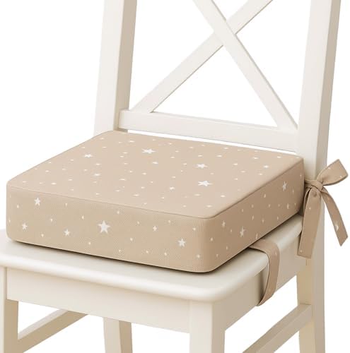 Sitzerhöhung Stuhl Kind 32x32x8 cm wasserfest - Sitzkissen Kinder Stuhlkissen Kindersitzerhöhung Sitzpolster Sitzauflagen Stuhlpolster Schaumstoff Stuhlerhöhung Beige mit Weiß Ster