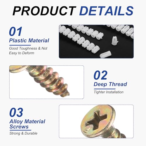 uxcell 50 piezas inserciones de pasador plástico 4.8x10mm con tornillos autorroscantes M4 miniatura 3