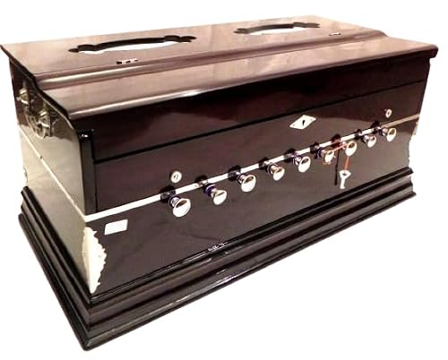 Brass-India Harmonium, 9 Stops, 3 1/2 Octave, Double Reed, Coupler, Natural Color, Standard, Padded Bag, A440 Tuned