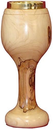 LION OF JUDAH MARKET Communion Holy Land Wine Gold Cup Chalice Olive Wood Goblet (8 inches)