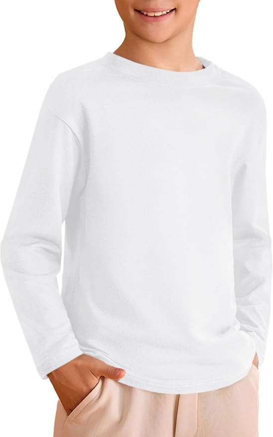 ZDC Kids Boys Long Sleeve T Shirts Crewneck Tops Fashion Basic Tee Clothes 5-14 Years