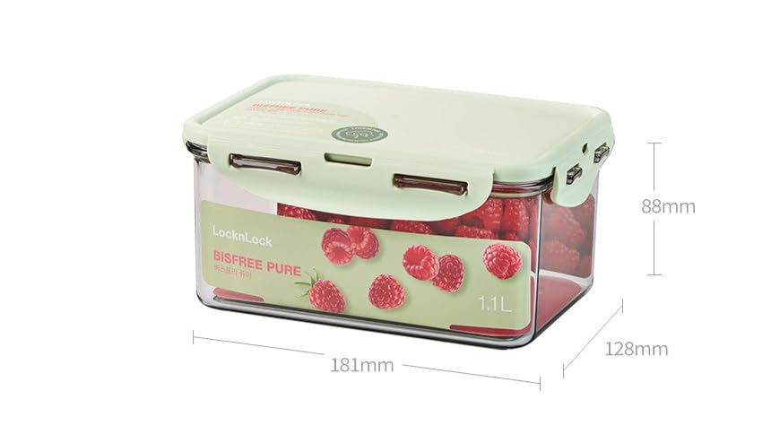 Image of LocknLock Bisfree Pure Airtight Food Storage Container 1100ML | Leakproof & BPA-Free Plastic Box | Kitchen Organizer for Snacks, Spices, Fruits & Meal Portions - Light Green