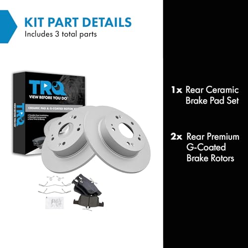 Image of TRQ Rear Brake Pad and Rotor Set Ceramic Coated Rotors Compatible with 2018-2020 Honda Accord