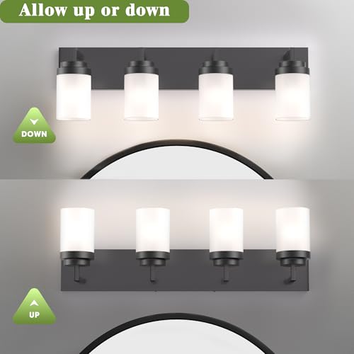 Image of Bathroom Vanity Light, 4 Light Matte Black Vanity Light with White Matte Glass Shade, 30in Farmhouse Wall Light, Lighting Fixtures Over Mirror for Bathroom