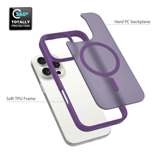 Image of for iPhone 16 pro Case [Compatible with Magsafe] Translucent Matte Phone Cover, [10 FT Military Grade Drop Protection] Slim Durable Shockproof Protective Bumper (Purple, iPhone 16 Pro)