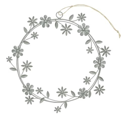 khevga Blütenkranz Metall Hänger Ø 24 cm – Grau weiß gekalkt –...