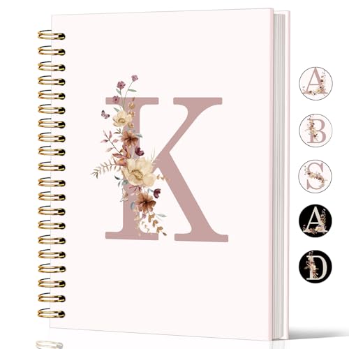 Lacama Pink Wildflower Initial Letter K Notebook Journal, Aesthet...