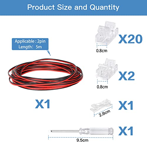 Hokimder 20 Pack 2 Pin Rgb Led Light Strip Connectors, 8Mm Waterproof Led Light Strip Track Lighting Connectors With 16.4Ft Led Wire Strip Lights (With Connector Pry And Screwdriver) #TOP1