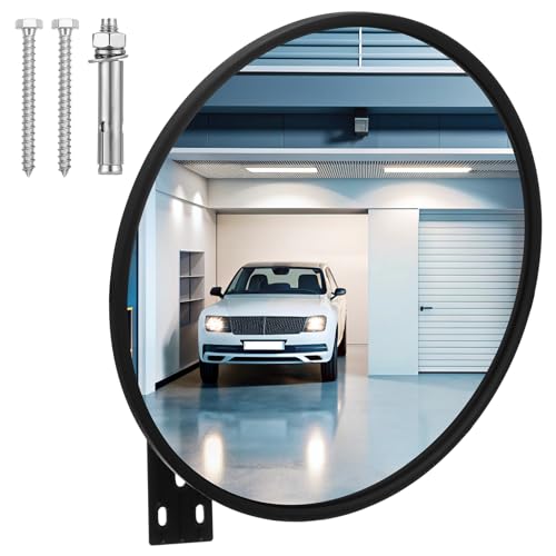 12” Acrylic Convex Mirror Convex Security Corner Mirror, Adjustable Fixing Bracket with Wide Angle, Indoor Outdoor Curved Safety Mirror for Room Driveway Parking Garage Office by Lemecima - Used condition - US$17.31