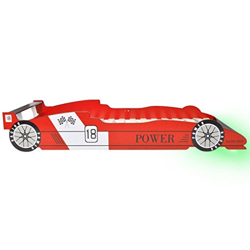 vidaXL Kinderbett LED Rennwagen-Design 90x200cm Rot Autobett Jugendbett Bett