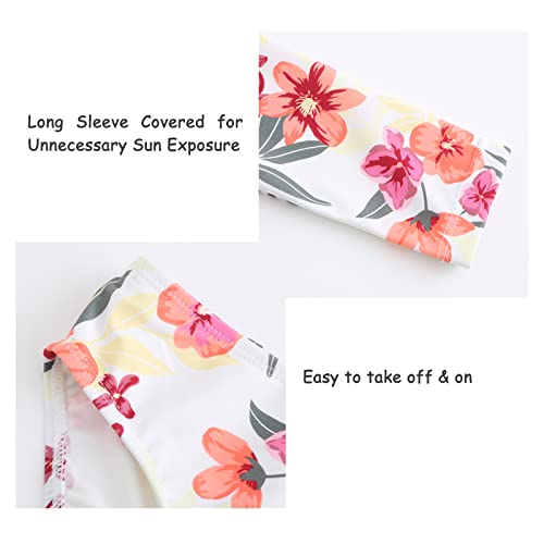 Image of Girls Two Piece Rash Guard Swimsuits Set Long Sleeve Bathing Suit with UPF 50+ Sun Protection Kids Sunsuits Swimwear Set
