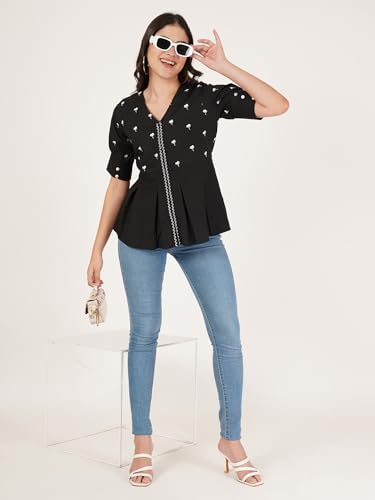 Image of Brownverse Pure Cotton Women's Embroidered Top